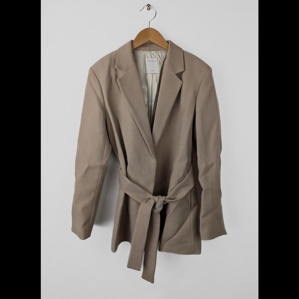NEW SANDRO PARIS Women's Sz FR 40 US 8 Bravy Belted Jacket Beige $520